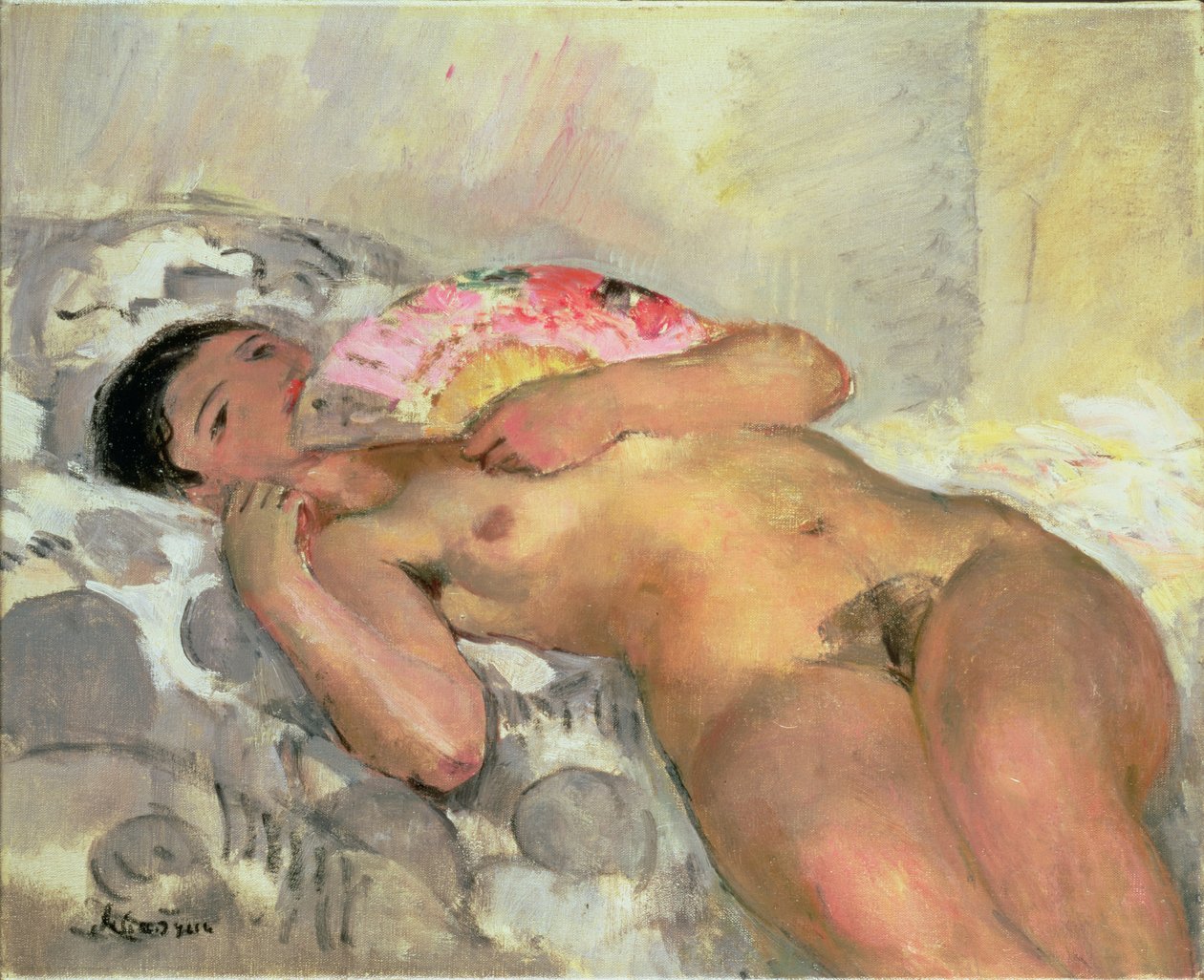 bir fan ile çıplak kadın by Henri Lebasque