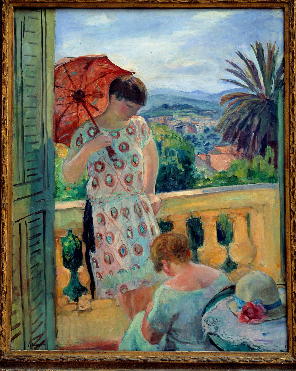 Esterel manzaralı balkonda veya balkonda iki kadın. Henri Lebasque (1865-1937) 1925-1926, tuval üzerine yağlı boya, 92,5 × 65 cm. Lyon, musee des Beaux Arts - Esterel manzaralı bir balkon veya balkonda iki kadın. Henri Lebas