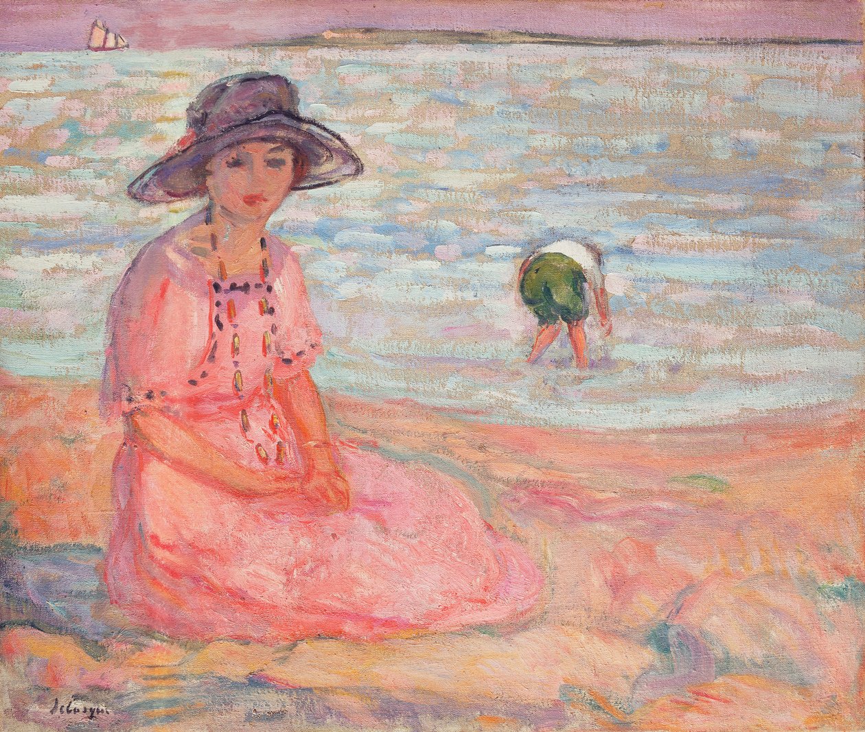 Deniz Kenarında Pembe Elbiseli Kadın; Femme a la Robe Rose ve bord de la Mer, c.1920 by Henri Lebasque