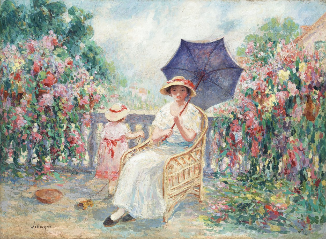 Terasta Genç Kız ve Çocuk, 1914-15 by Henri Lebasque