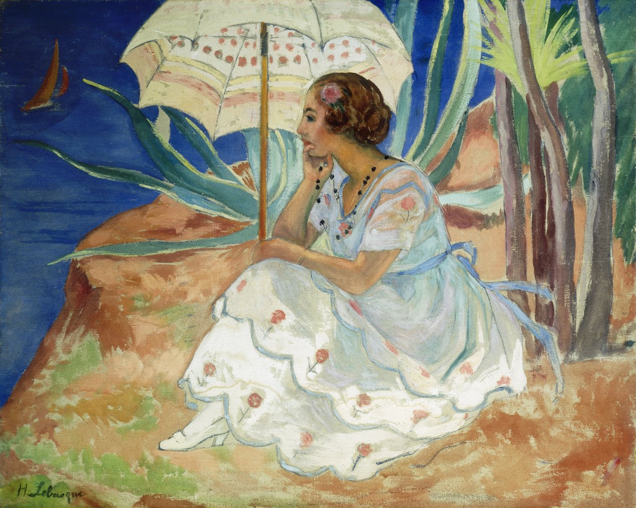 Şemsiyeli genç kadın, Saint Maxime; Saint-Maxime Şemsiyeli Genç Kız, 1918 dolayları by Henri Lebasque