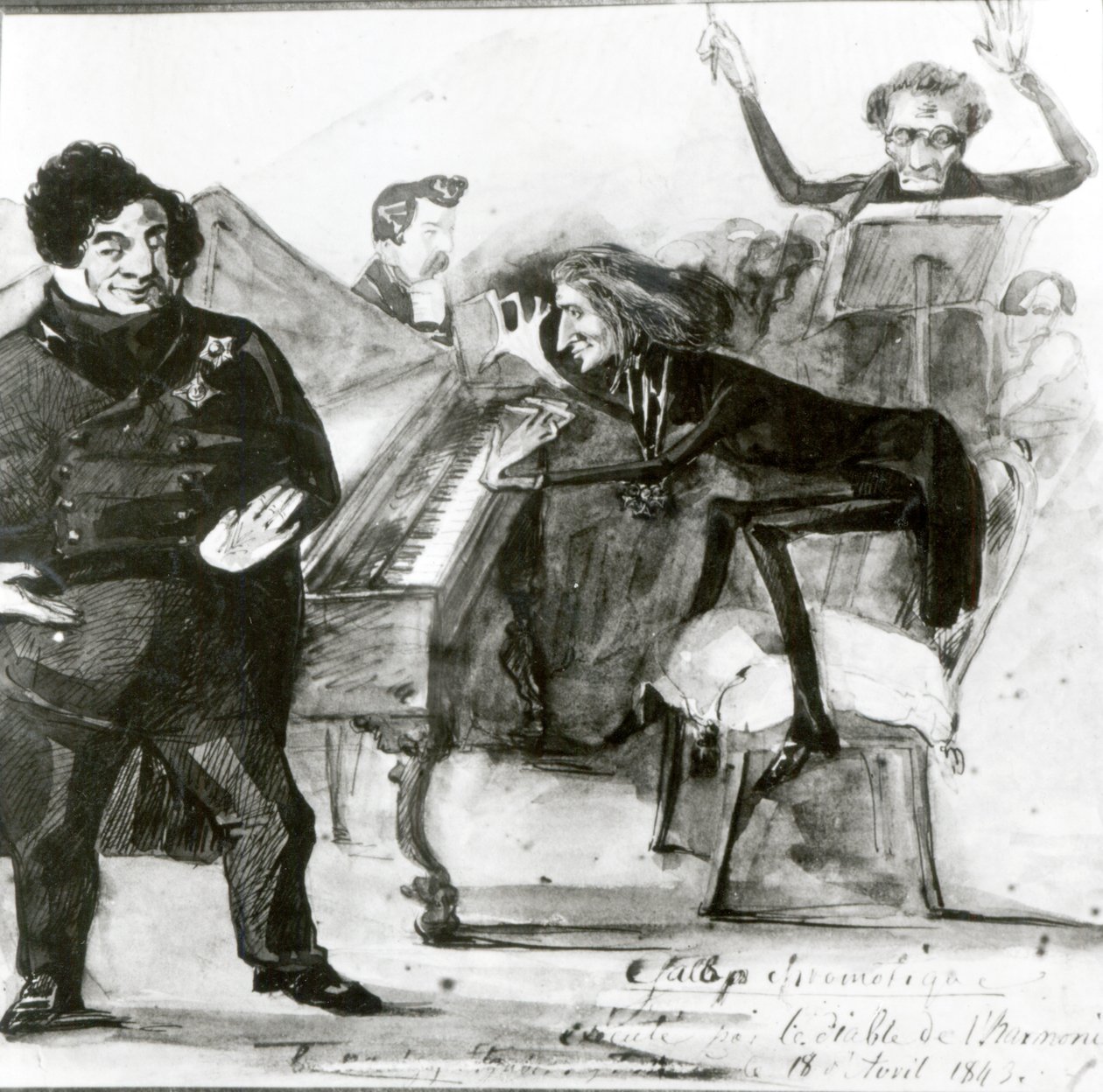 Luigi Lablache, piyanoda Franz Liszt (1811-86) ve Francois Habeneck