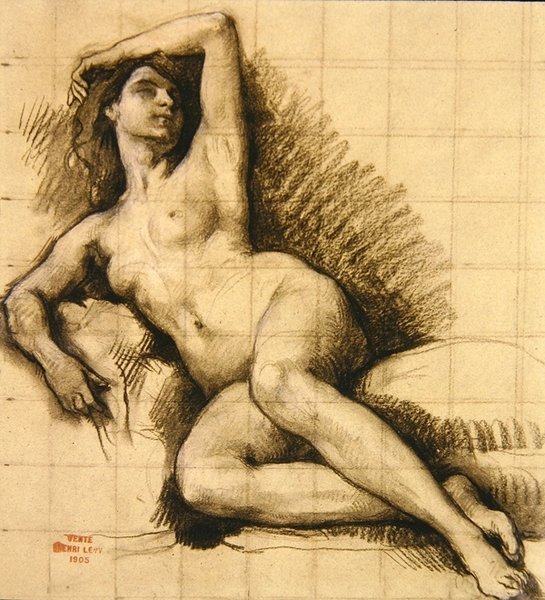 çalışma - uzanmış kadın çıplak by Henri Leopold Levy