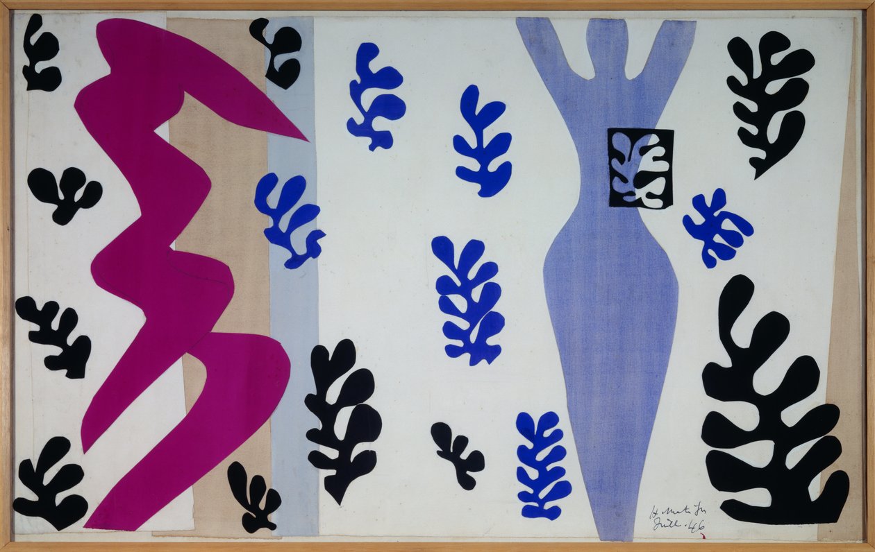 jazz - le lanceur de couteaux 1943 (Tuval üzerine monte edilmiş kağıt üzerine kesilmiş ve yapıştırılmış guaj kağıt) by Henri Matisse