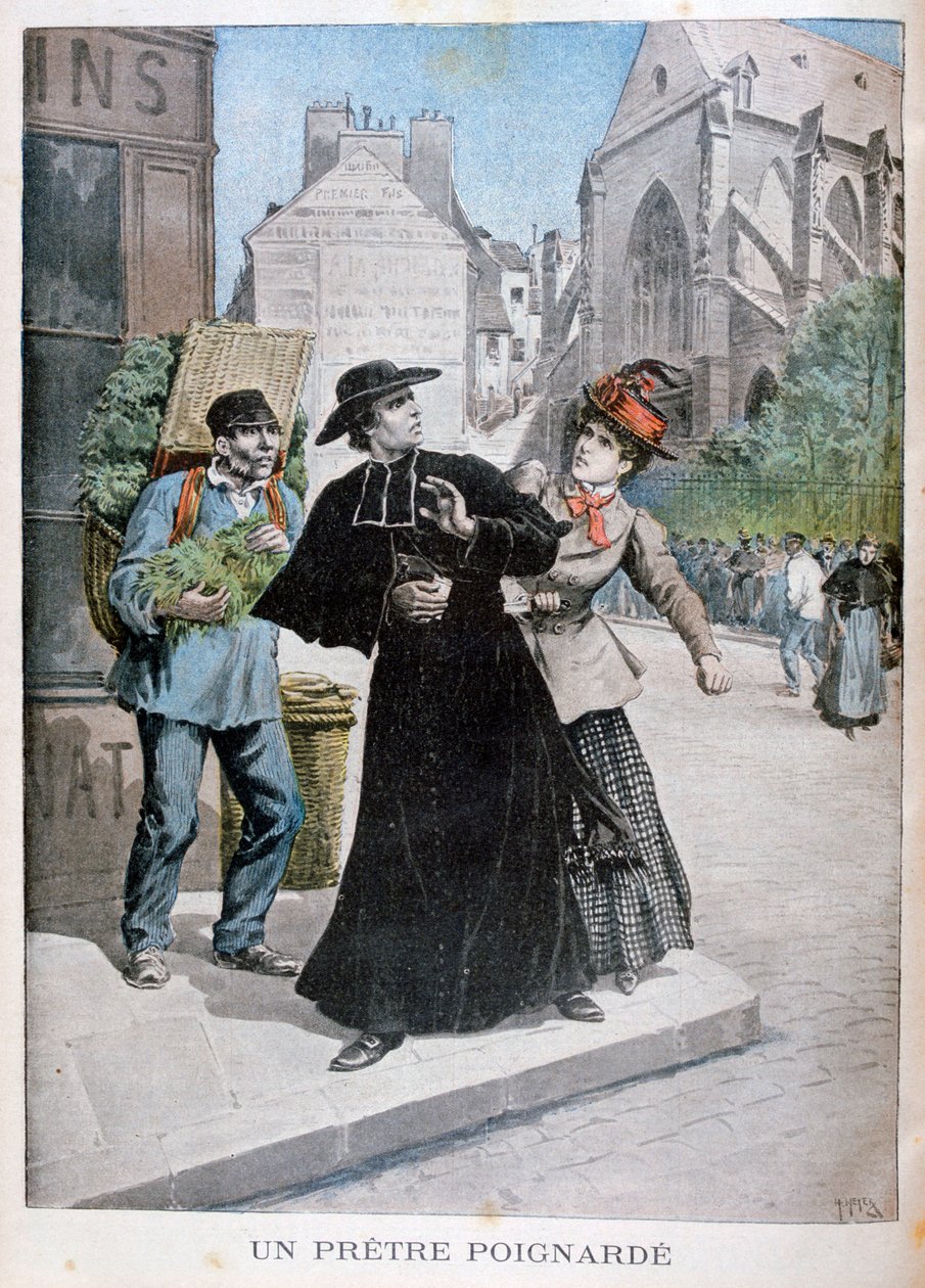Bir Katolik rahibi sokakta bir kadın tarafından bıçaklandı, Fransa, 1897 by Henri Meyer