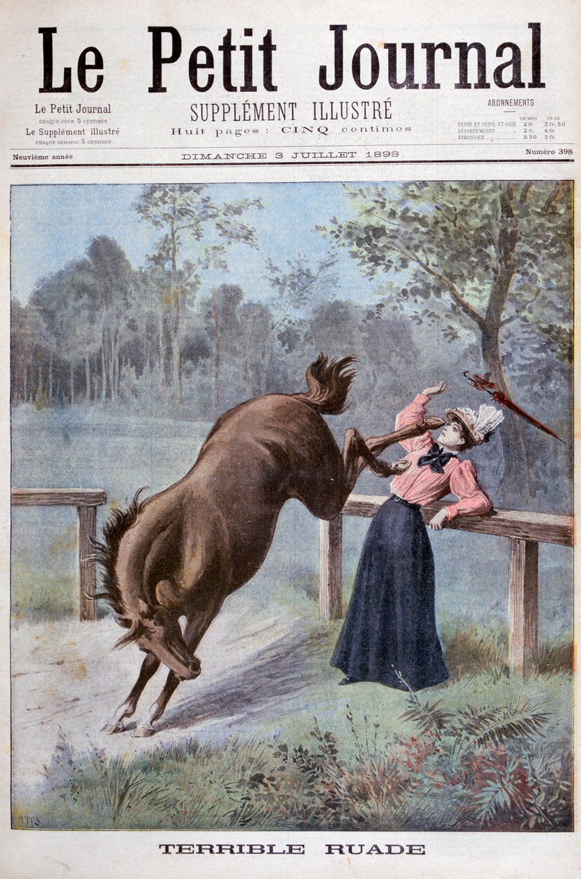 At tarafından tekmelenen genç bir kadın, 1898 by Henri Meyer
