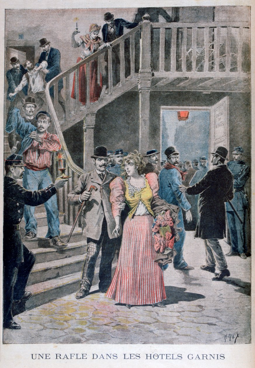 Parisli bir otelde fahişelerin tutuklanması, 1895 by Henri Meyer