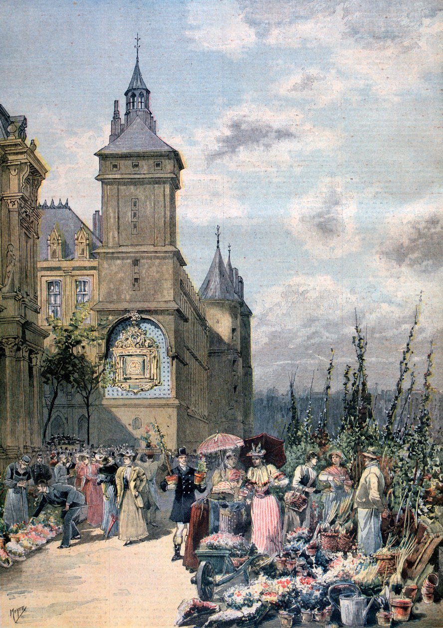 İlkbaharda çiçek pazarı, Paris, 1893 by Henri Meyer