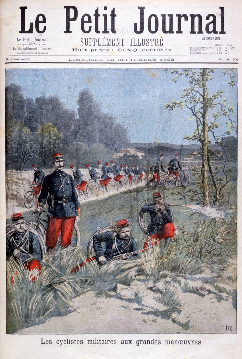 Fransız bisiklet birliği askeri manevralar üzerine, 1896 by Henri Meyer