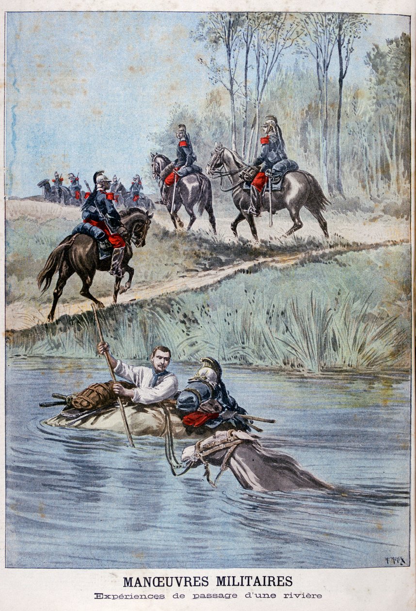 Fransız askeri manevraları, bir nehir geçişi, 1898 by Henri Meyer