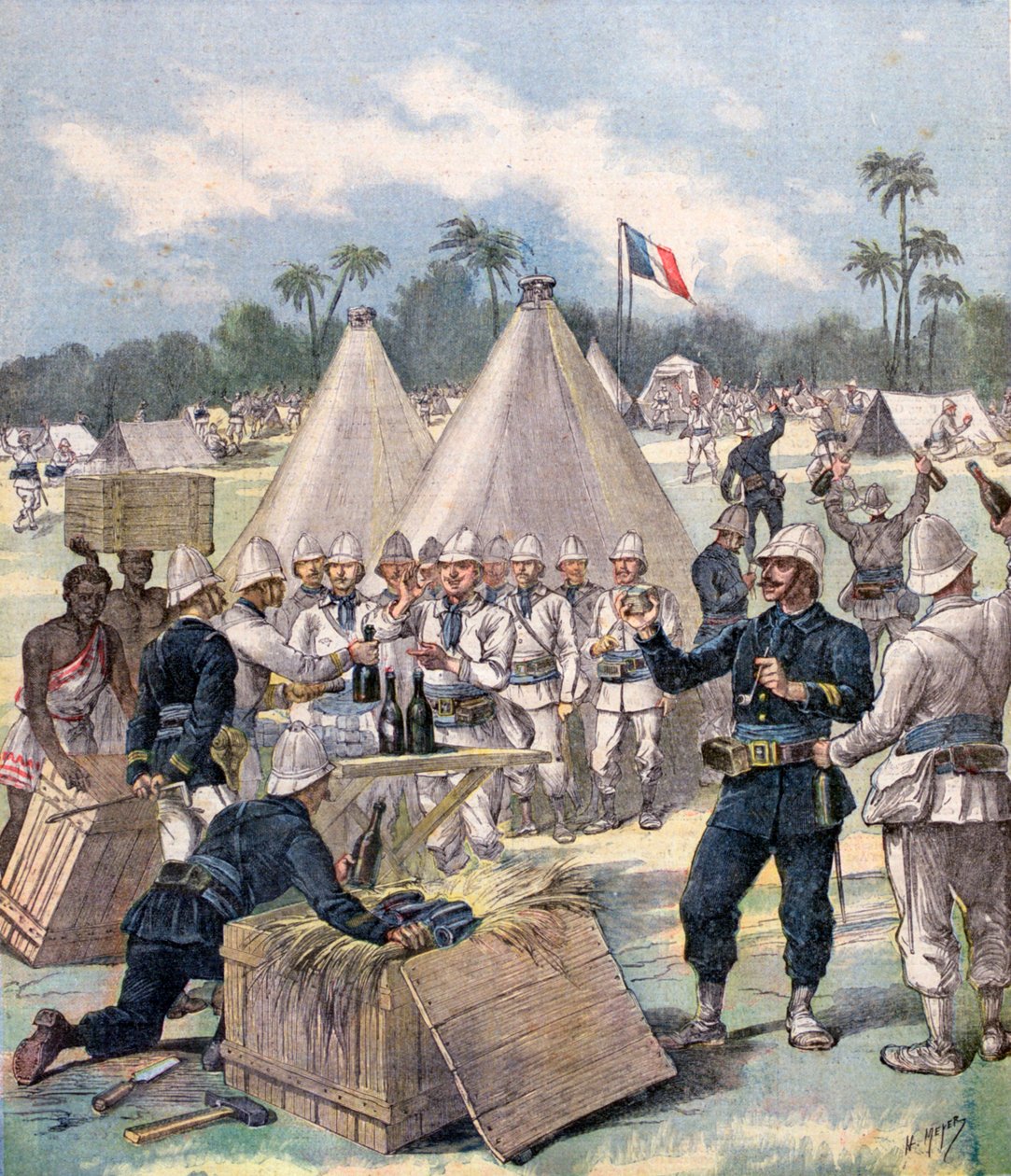 Fransız askerleri Yeni Yıl hediye kutularını Dahomey, Afrika