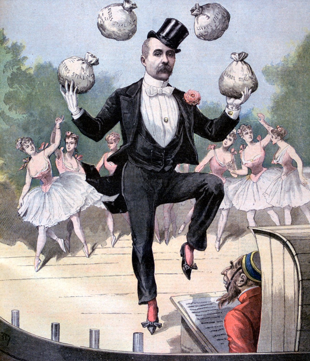 Georges Clemenceau, İngiliz parası çantalarıyla hokkabazlık yapıyor, 1893 by Henri Meyer
