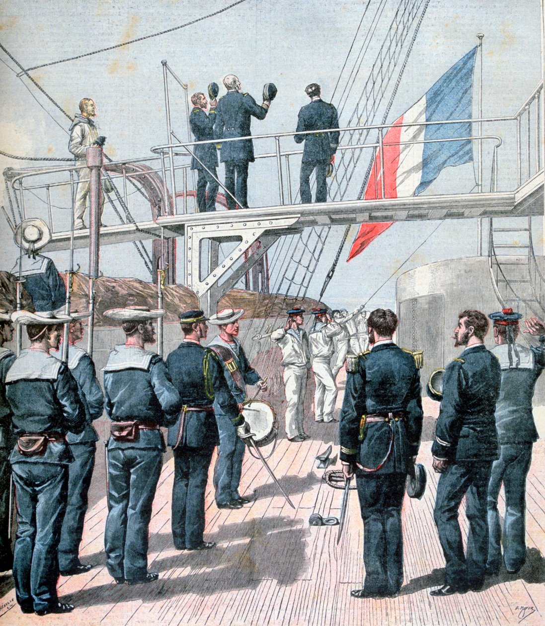 Bayrağa selam, Fransız deniz manevraları, 1891 by Henri Meyer
