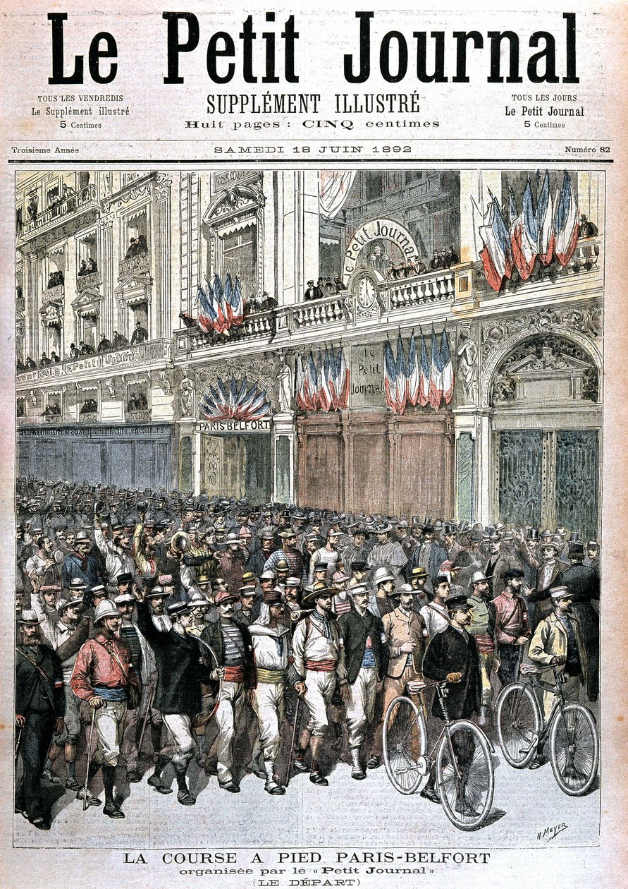 PetitJournal tarafından düzenlenen Paris - Belfort koşusuna katılan kalabalığın başlangıcı - 18/06/1892 tarihli “Le petit Journal””da. by Henri Meyer