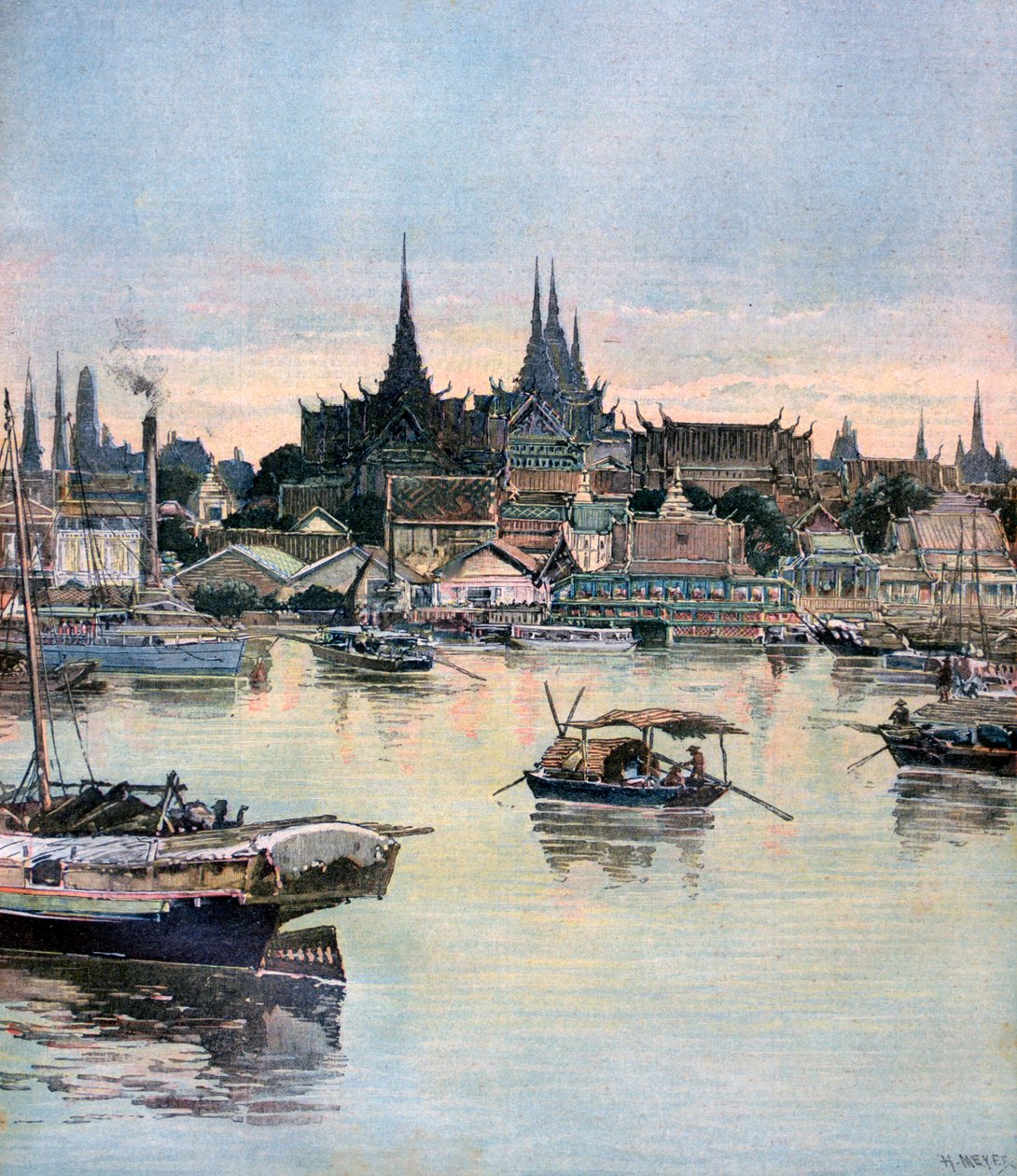 Bangkok manzarası, 1893 by Henri Meyer