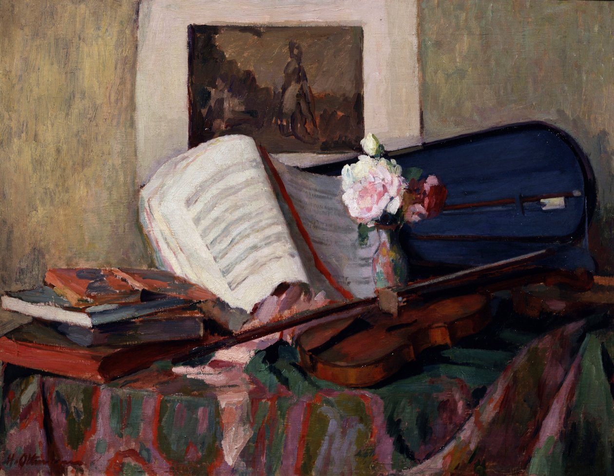 Keman ile natürmort. Henri Ottmann (1877-1927) tarafından yapılmıştır. Özel koleksiyon. by Henri Ottmann