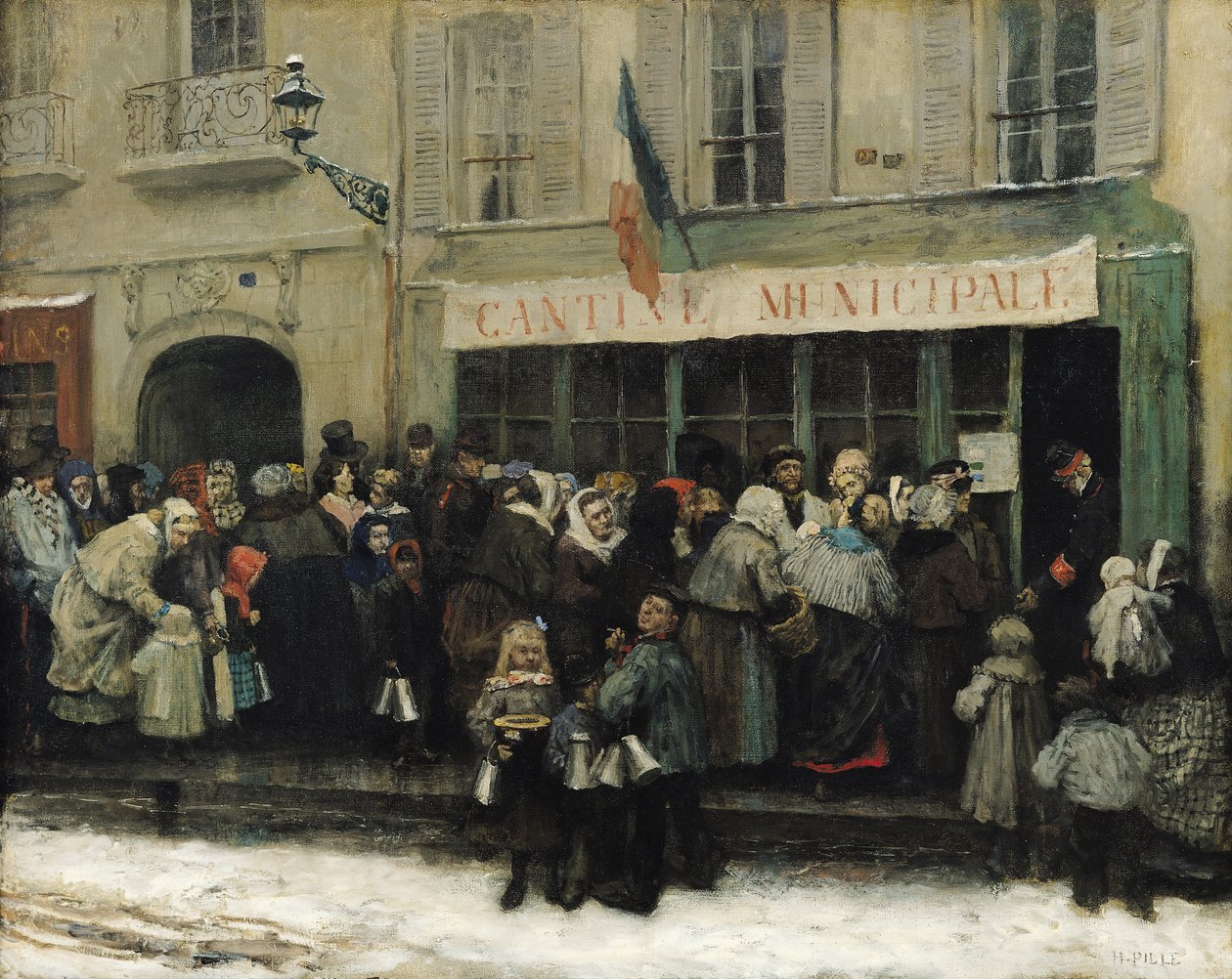1870 sonrası Paris Kuşatması sırasında bir aşevi (tuval üzerine yağlı boya) by Henri Pille