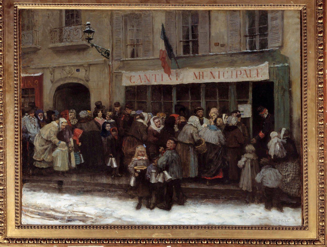 1870 Paris kuşatması sırasında belediye kantini Prusyalılar tarafından şehrin kuşatılması sırasında Parisliler bir belediye kantininin önünde koşuşturur. Henri Pille