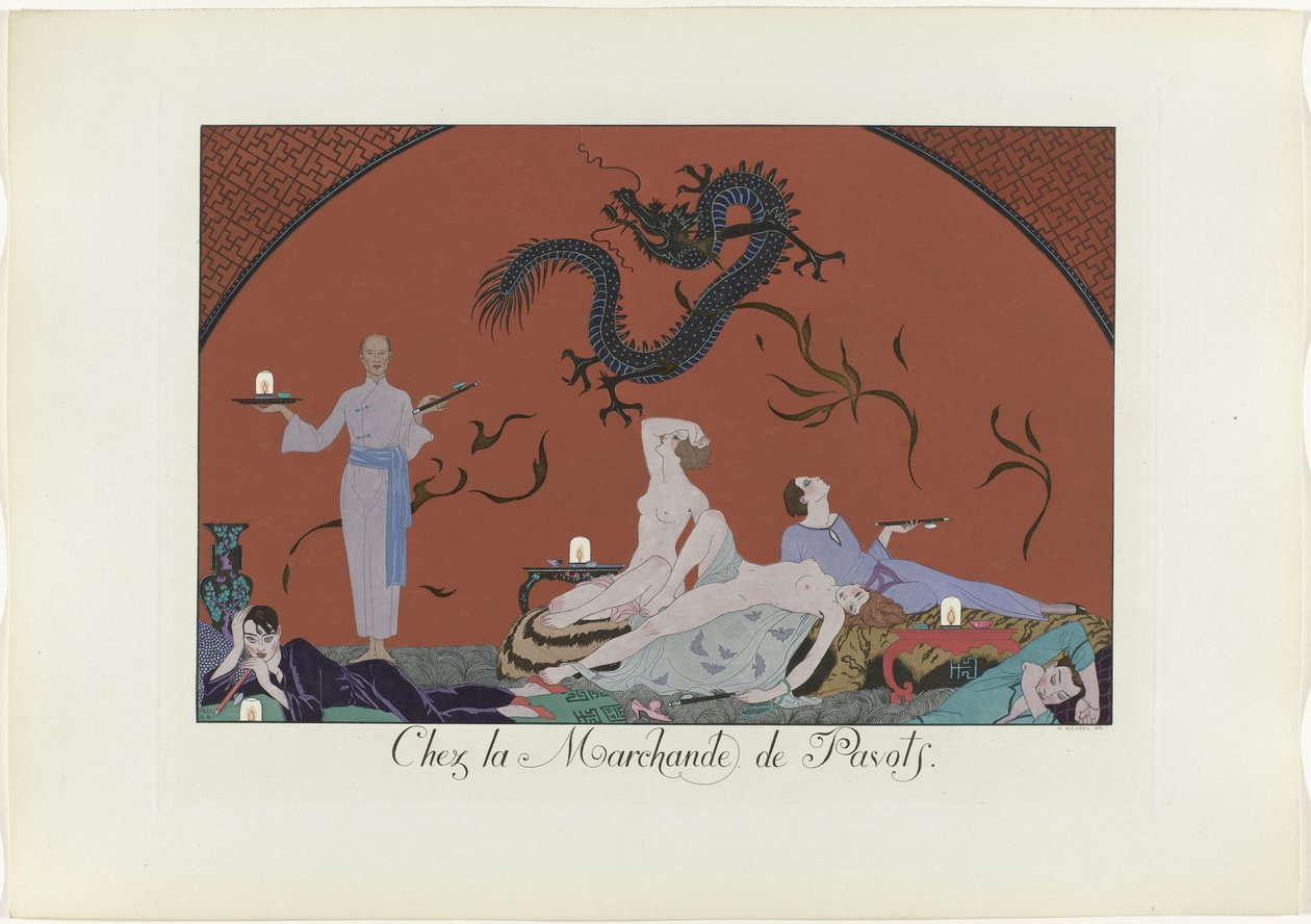 Günün Mutluluğu veya Graces à la Mode: Chez la Marchande de Poppies. (nesne üzerindeki başlık) Günün Mutluluğu veya Şık Güzeller (dizi adı) by Henri Reidel