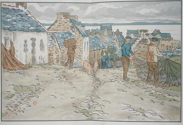 Ağlarını düzenleyen Breton balıkçıları by Henri Rivière
