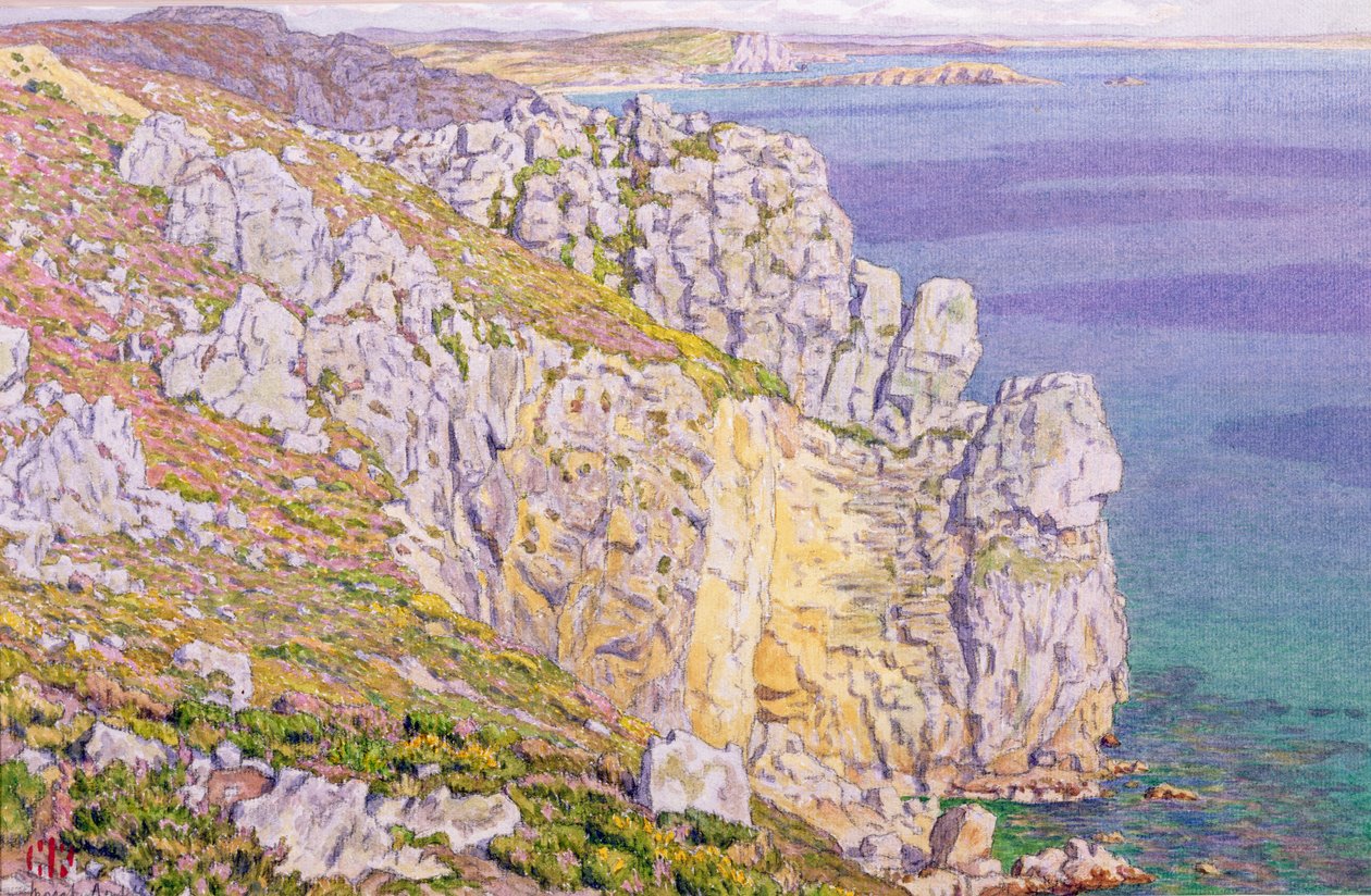 Morgat, Cliffs at Port Haor (kağıt üzerine sulu boya) by Henri Rivière