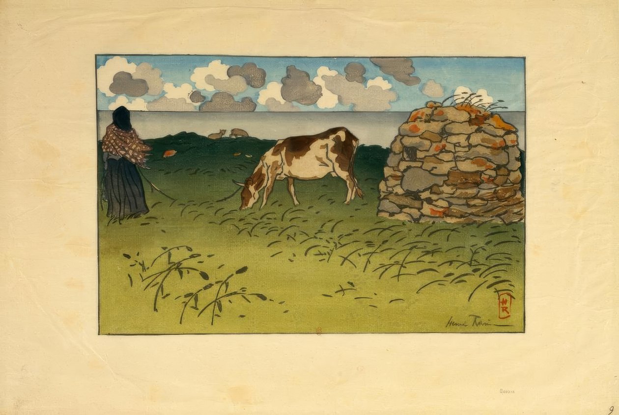 Bir kadın ve bir inek, Pointe de la Haye (Saint-Briac) by Henri Rivière