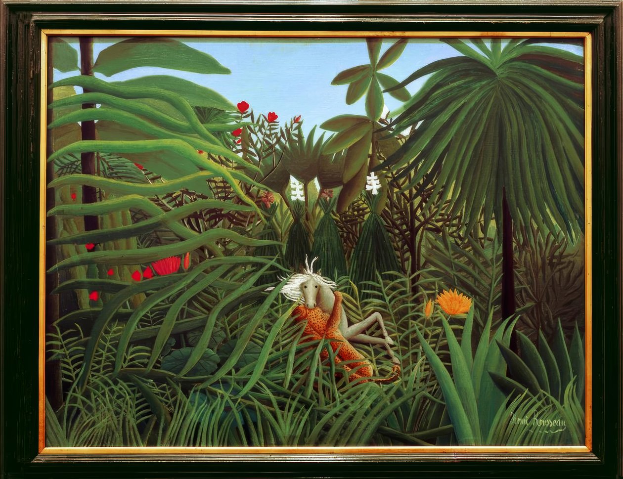 Jaguarın saldırısına uğrayan at by Henri Rousseau