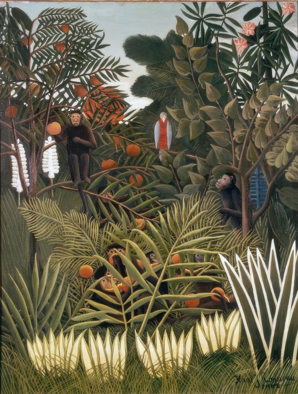 Maymunlar ve bir papağan ile egzotik manzara by Henri Rousseau