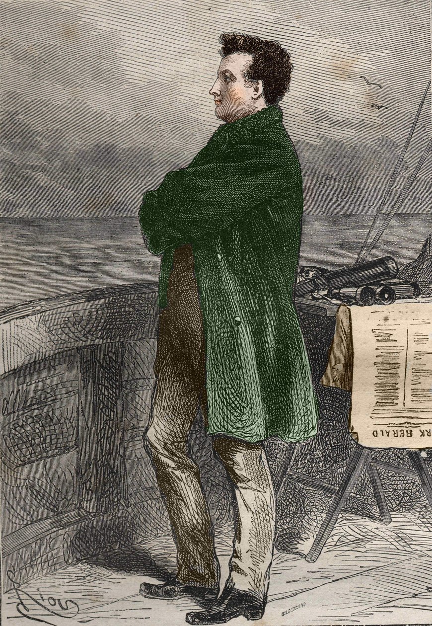 Profesör Aronnax ufka bakıyor. Yirmi bin lieues sous les mers”” (Yirmi bin - 20.000 - 20000), Jules Verne. Hildibrand tarafından gravür “” by Henri Theophile Hildibrand