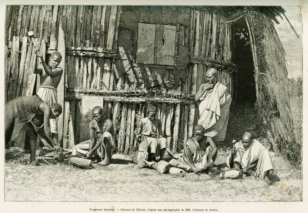 Habeş demirciler. Voyage au Choa (Abyssinie meridionale) hikayesini göstermek için bir fotoğraftan sonra Thiriat tarafından yapılan gravür by Henri Thiriat