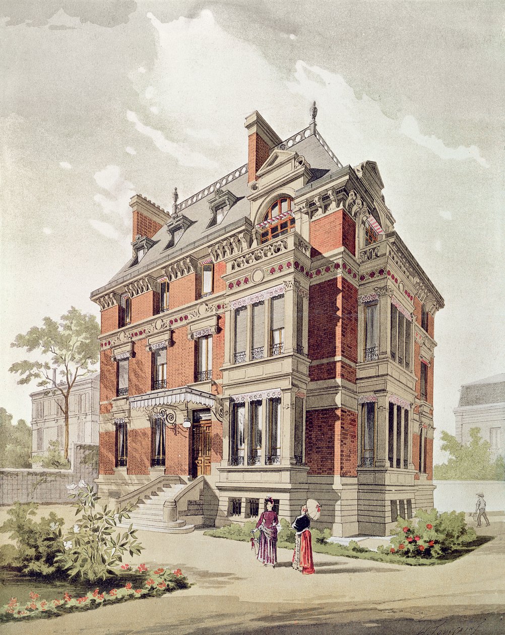 Bir villa projesi, 19. yüzyıl sonu (kağıt üzerine mürekkep ve guaj boya) by Henri Toussaint
