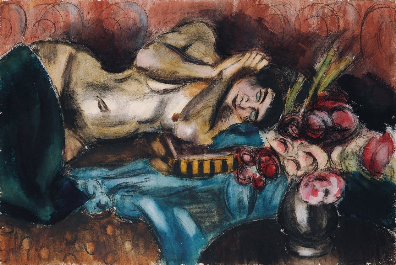 Bir buket gül ile yarı çıplak by Henri Victor Gabriel Le Fauconnier