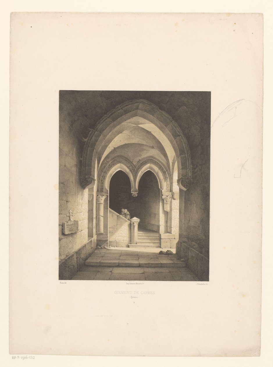 Arka planda iki keşiş bulunan bir manastırın içi Couvent de Carmes, Rouen (nesne üzerindeki başlık) by Henri de Boug d