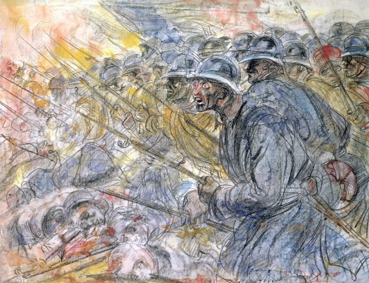 The Assault, Verdun (kağıt üzerinde kalem ve tuvalet) by Henri de Groux