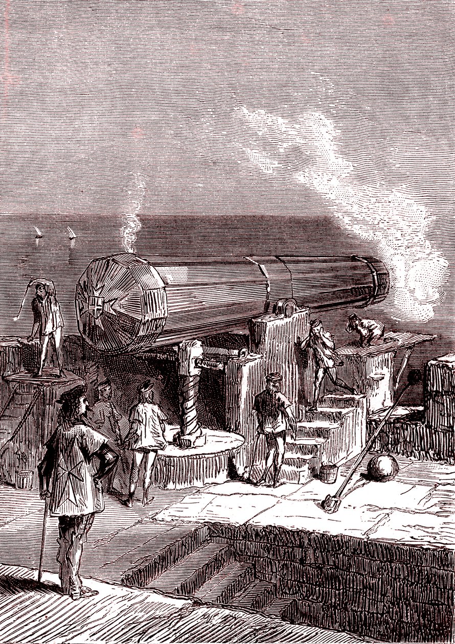 Malta adasındaki dev top, Jules Verne'in "Dünyadan Ay'a" eseri by Henri de Montaut