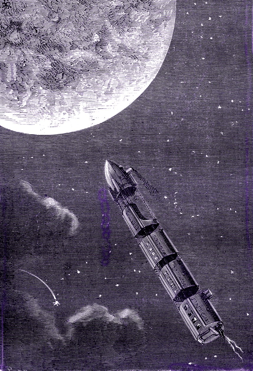 Jules Verne'in "Dünyadan Ay'a" adlı dev bir topla Ay'a ateşlenen mermiler (veya mermiler) dizisi by Henri de Montaut
