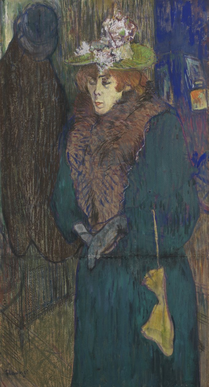Moulin Rouge Girişinde Jane Avril, 1892 dolayları (gemide pastel ve guaj boya) by Henri de Toulouse Lautrec