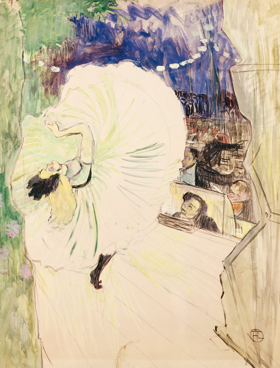 Tekerlek, dansçı sahnede, "Le Plaisir a Paris" için illüstrasyon by Henri de Toulouse Lautrec