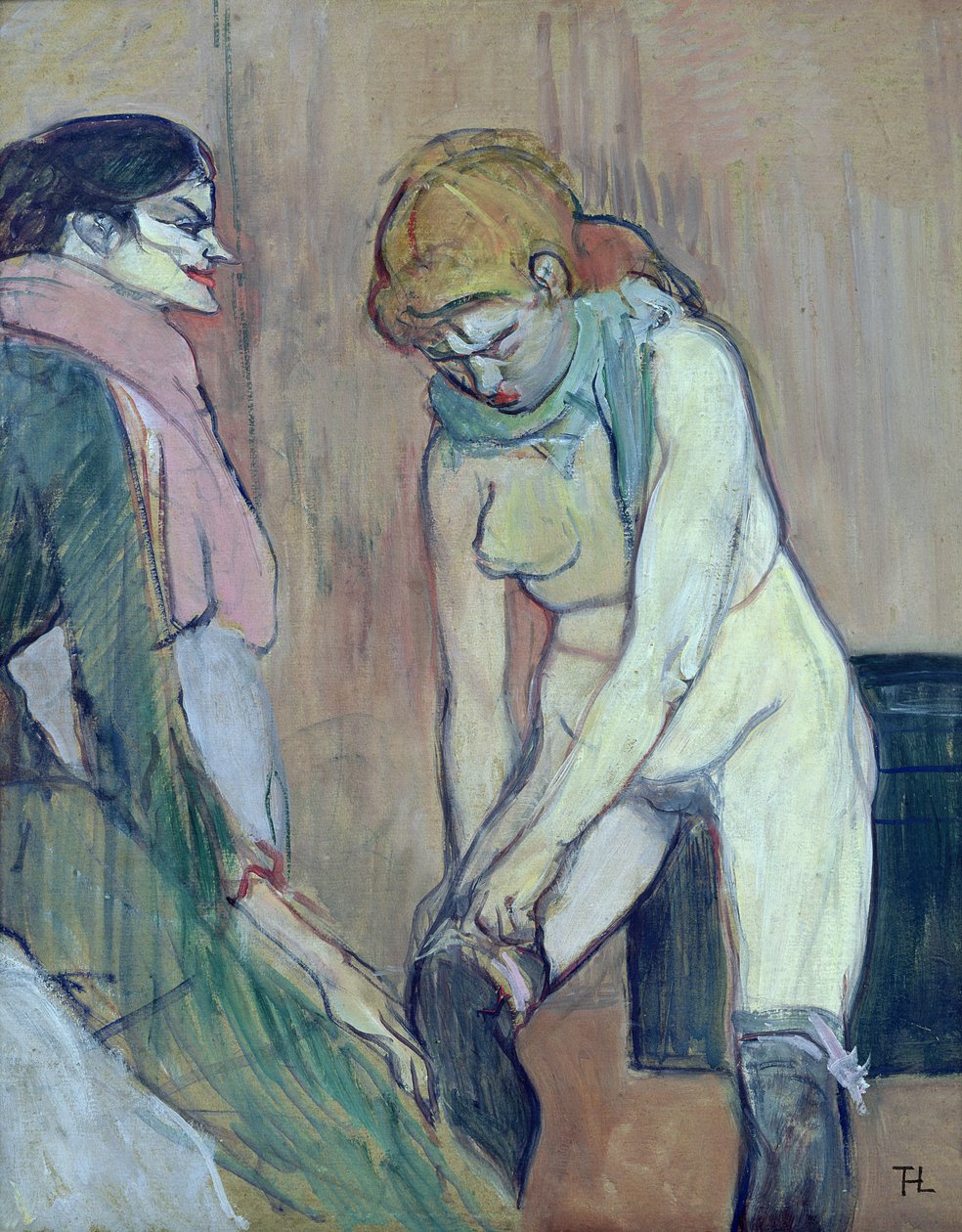 Çorabını Giyen Kadın veya Evin Kadını, 1894 dolayları (karttaki yağlı boya) by Henri de Toulouse Lautrec