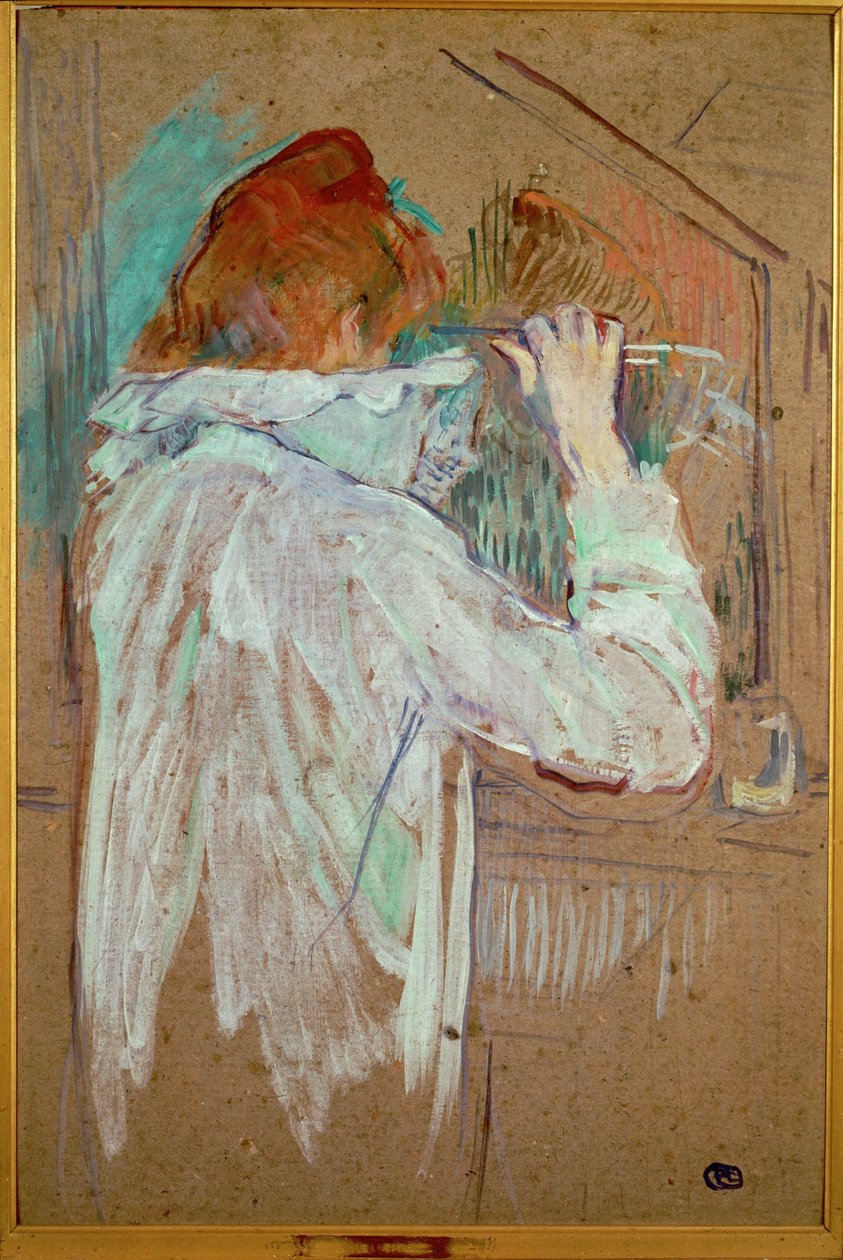 Saçını kıvıran kadın (tuval üzerine resim) by Henri de Toulouse-Lautrec
