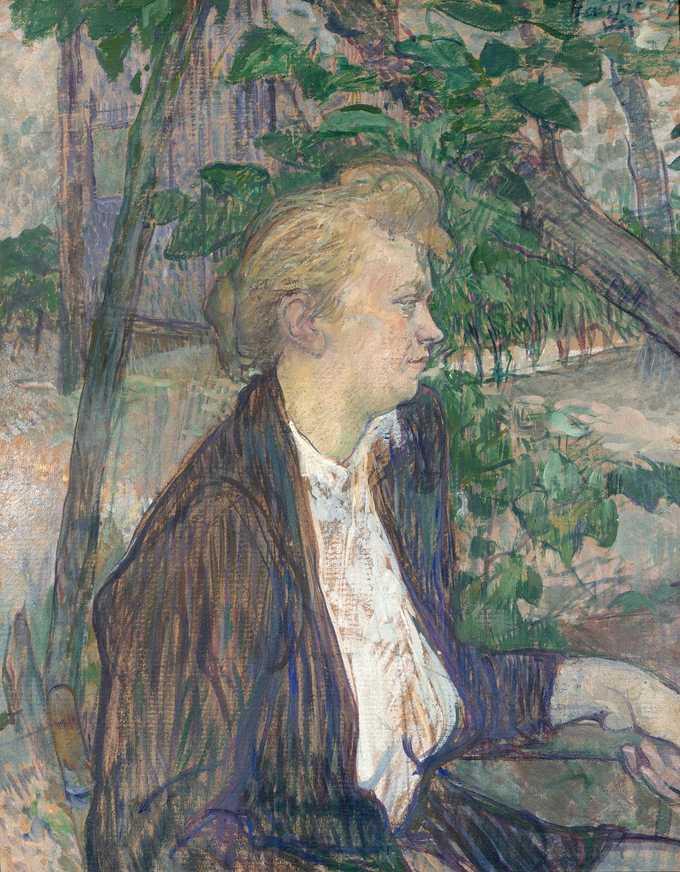 Bahçede oturan kadın by Henri de Toulouse Lautrec