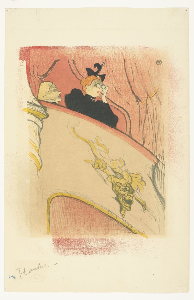 "La Loge au Mascaron doré" (Yaldızlı Maskeli Kutu) Tiyatroda balkonda opera gözlüklü kadın La Loge veya maskara doré by Henri de Toulouse Lautrec (signed by artist)