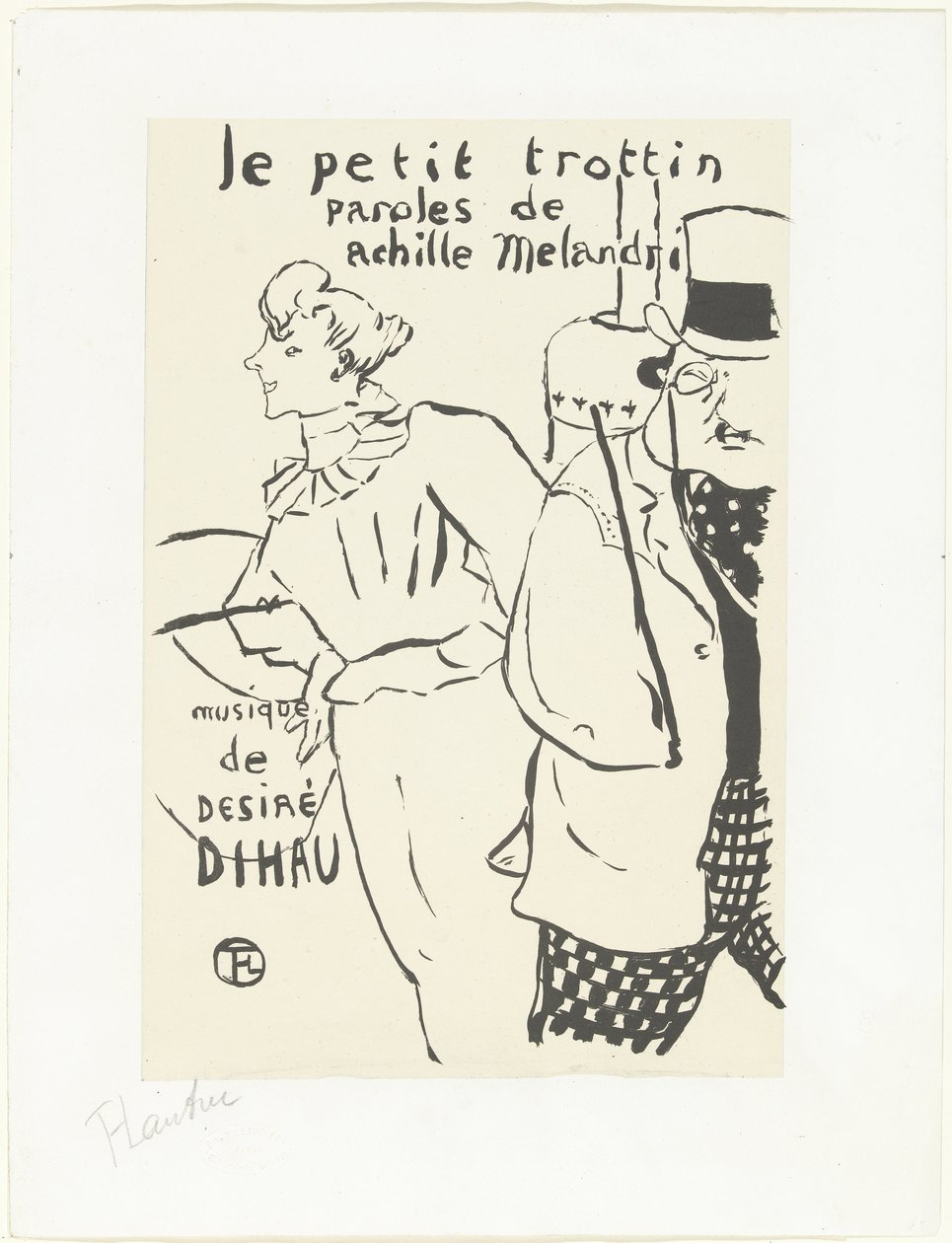 Koşan bir kız olarak kadın ve şapkalı bir adam Le petit troittin by Henri de Toulouse Lautrec (signed by artist)