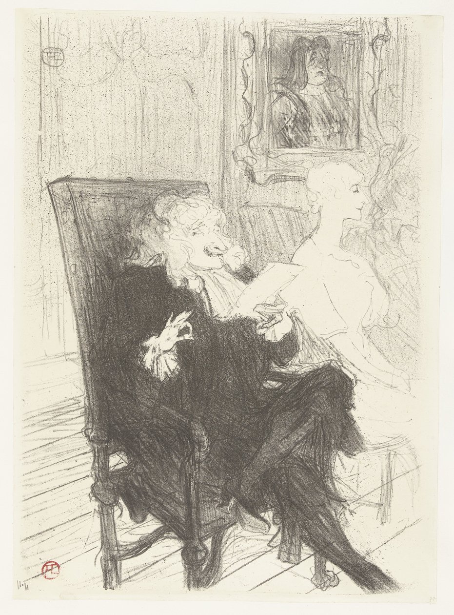 Aktörler Jules Charles Truffier toneelstuk Öğrenilmiş kadınlarda Marguerite Moreno olarak Bilgili Kadınlarda Truffier ve Moreno by Henri de Toulouse Lautrec