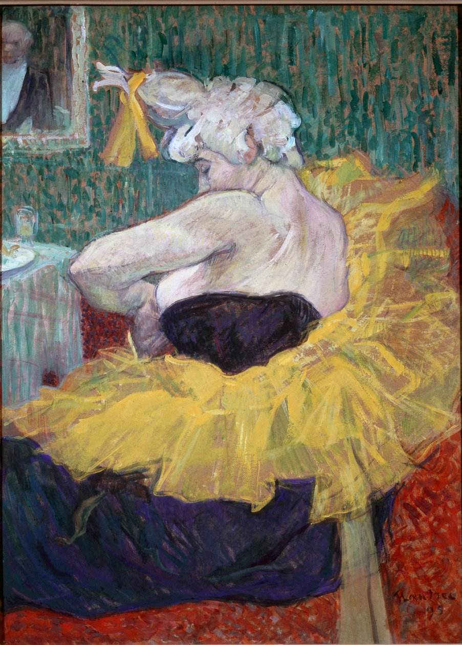 Cha-U-Kao soyunma odasında. Palyaço Cha U Kao, Paris'teki Moulin Rouge'daki soyunma odasında sarı tutu giyiyor. Henri de Toulouse-Lautrec tarafından yapılan resim (Toulouse Lautrec by Henri de Toulouse Lautrec
