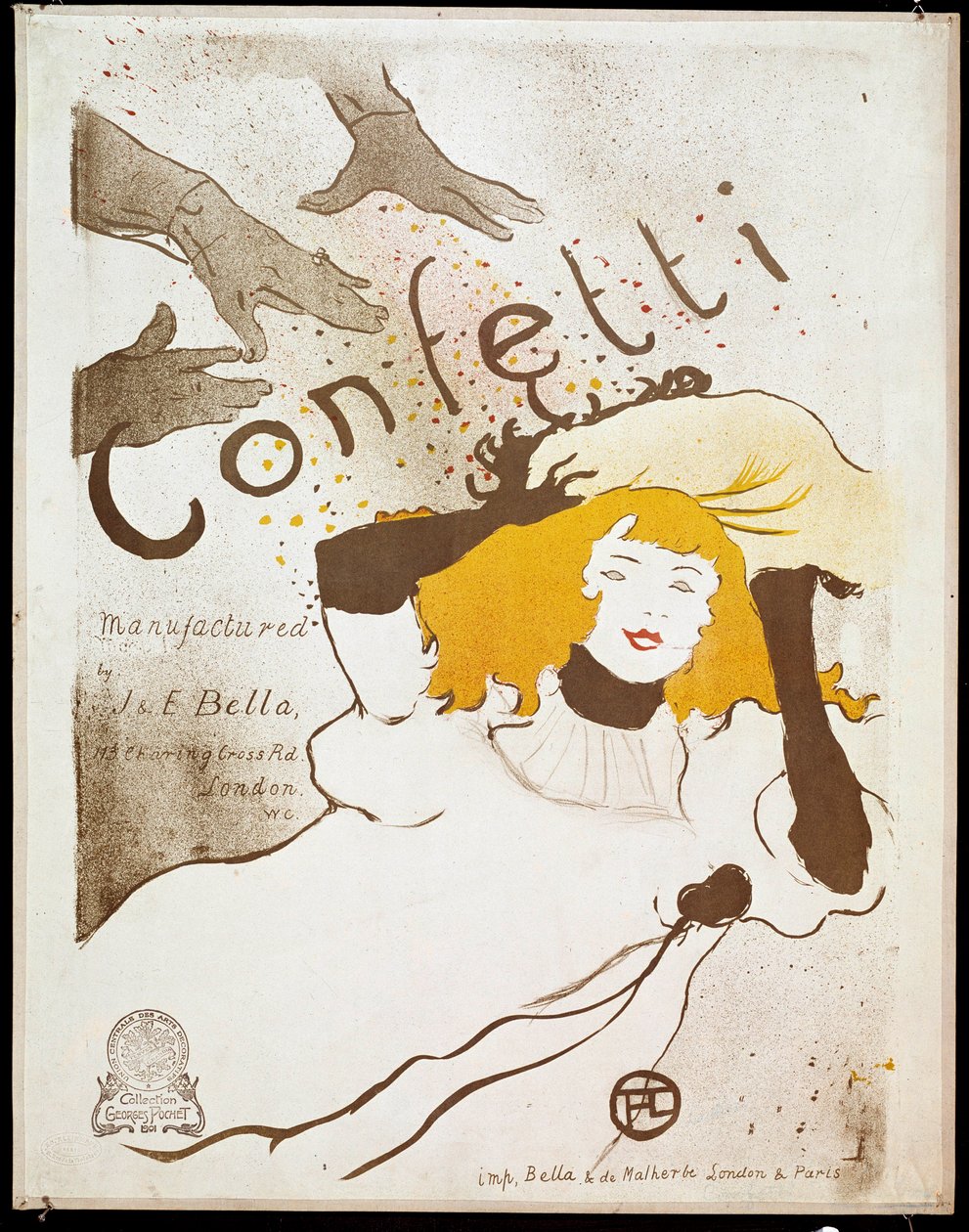 Konfeti: eller sarı saçlı bir kadına konfeti bilekleri atar. Henri de Toulouse-Lautrec'in (1864-1901) posteri. karartmak 0,54 x 0,39. 1893. Albi, Musee Toulouse Lautrec by Henri de Toulouse Lautrec