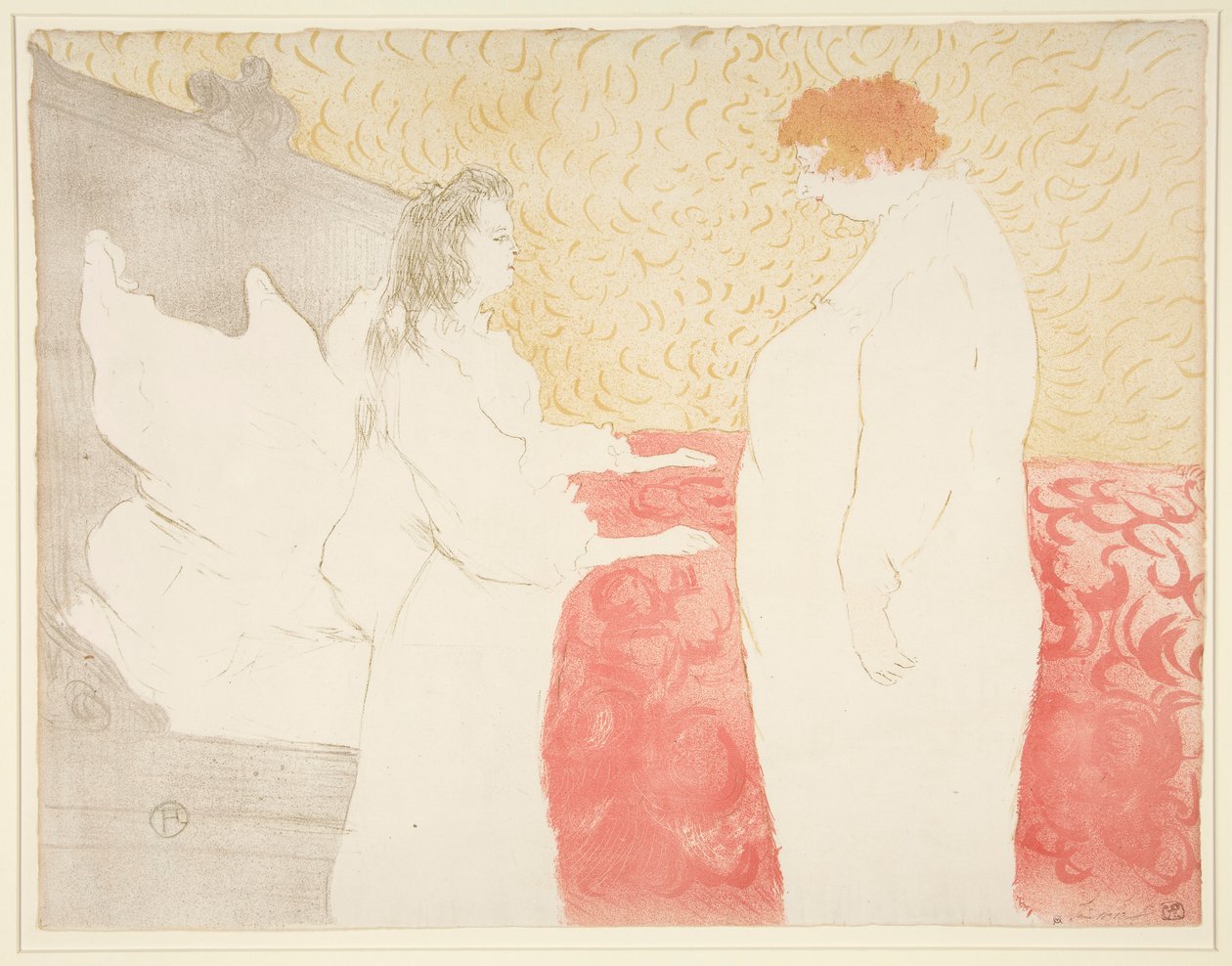 Elles serisinden femme au lit, profil, au petit kolu (Yatakta Kadın, Profil, Kalkma), by Henri de Toulouse Lautrec