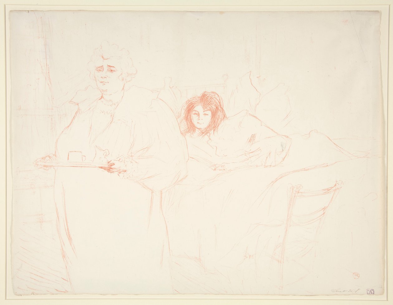 Elles serisinden Femme au plato, petit d?jeuner, Madame Baron et Mademoiselle Popo (Tepsili Kadın, Kahvaltı, Madame Baron ve Matmazel Popo), by Henri de Toulouse Lautrec