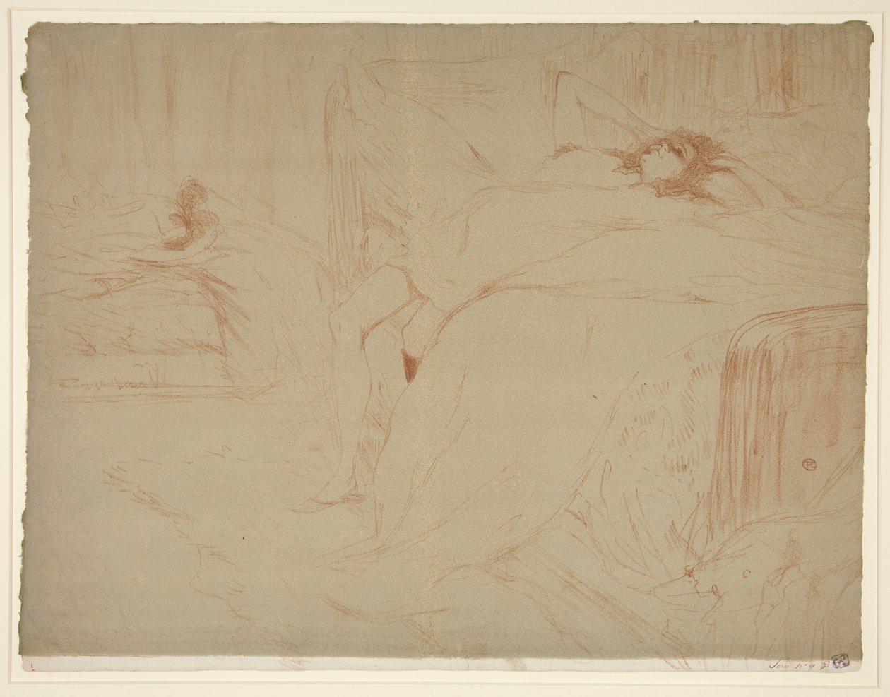 Femme sur le dos, lassitude (Sırtüstü Yatan Kadın, Yorgunluk), Elles dizisinden by Henri de Toulouse Lautrec