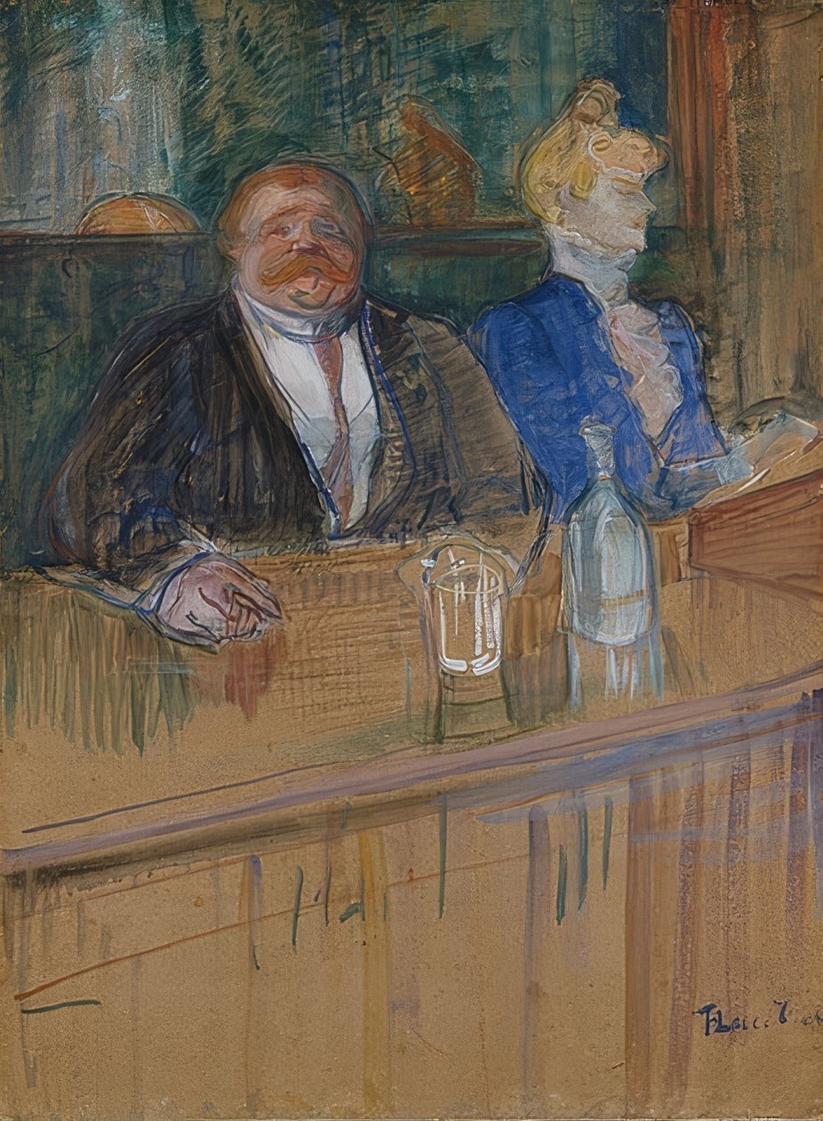 Kafede. Patron ve ağartılmış kasiyer. (Au café: le patron et la caissière chlorotique). 1898 by Henri de Toulouse Lautrec